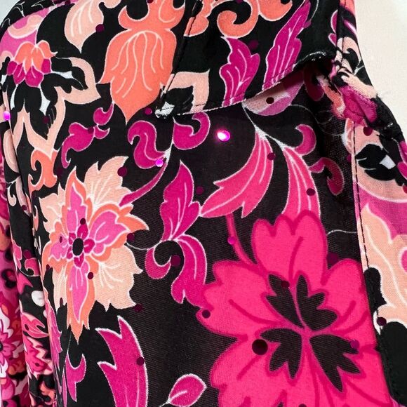 Emily Daniels black pink and orange floral print button down top size large NWT - Picture 3 of 8